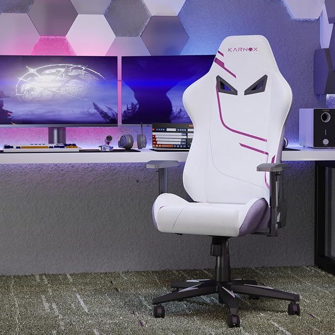 KORNOX Ergonomic Gaming Chair Fabric for AdultsOffice Chair High BackGame Chair Cloth Height Adjustable for TeensGame Chair Racing with Headrest and Lumbar Support for GirlWhite and Purple