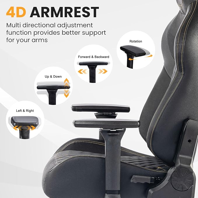 Big and Tall Gaming Chair 440LBS Gaming Chair with Metal Base Memory Foam Lumbar 4D Adjustable Armrest Computer Chair for Heavy People Ergonomic High-Back Computer Chair