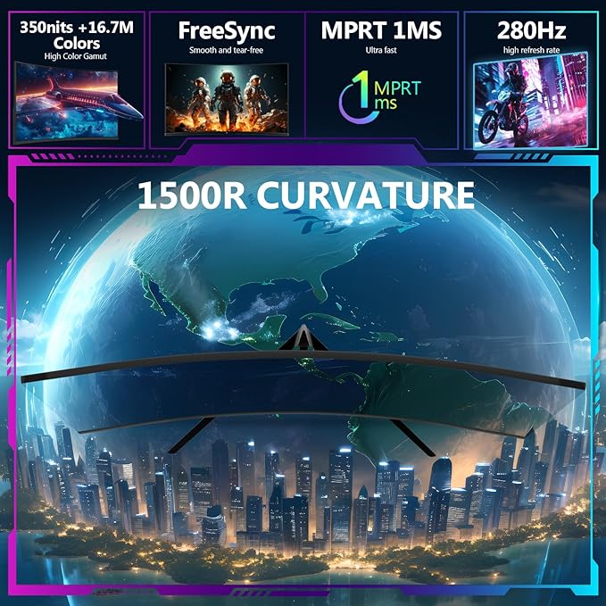 Z-Edge 27 inch Curved Gaming Monitor FHD 1080P 240Hz 280Hz Curved 1500R Computer Monitor Fast MPRT 1ms FreeSync Low Blue Light 350nits 16.7M Colors 4000:1 Contrast UG27P 2X DP and 2X HDMI