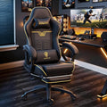 Dowinx Gaming Chair Big and Tall 350LBS Heavy Duty PC Gaming Chair with Massage &amp Footrest Ergonomic Reclining Gamer Chair with Embroidered Esports Design Black