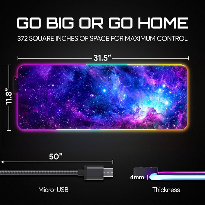 Gerlos RGB Large Gaming Mouse Pad Extended Soft LED Mouse Pad Non-Slip Rubber Base Water Resist Keyboard Pad Computer Mousepad 31.5×11.8 inches