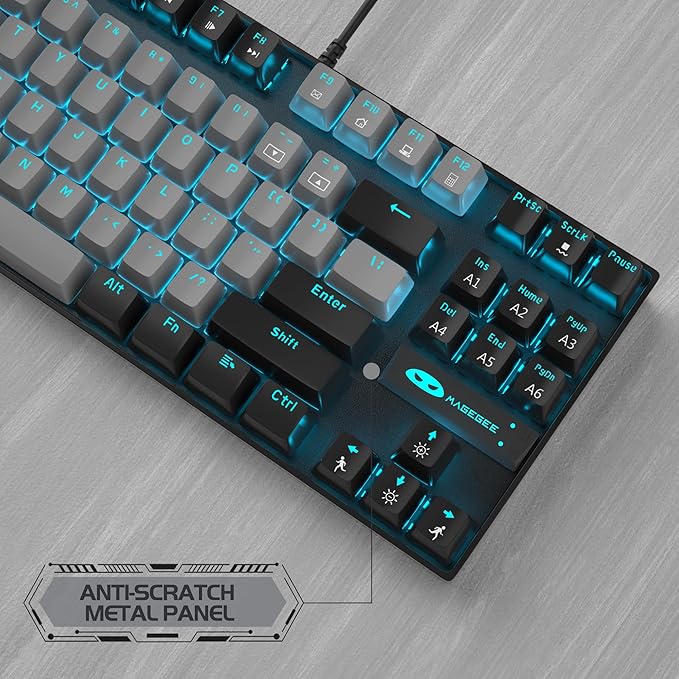 MageGee 75% Mechanical Gaming Keyboard Blue Switch LED Backlit 87 Keys Compact TKL Wired Computer Keyboards for Windows Laptop PC Gamer - Grey/Black