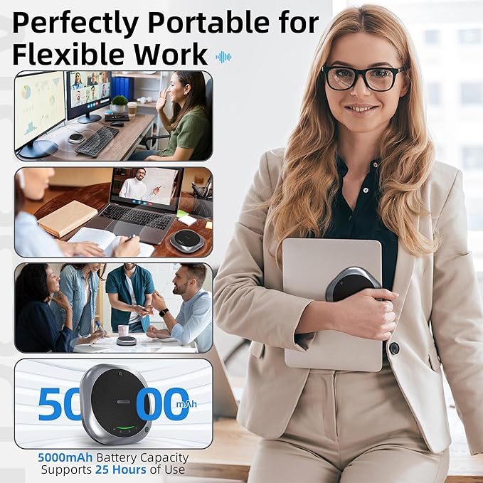 Bluetooth Conference Speakerphone M6 Conference Microphone with AI Noise Reduction AI Transcription Full-Duplex 360° Omnidirectional Voice Pickup USB Speaker for Teams Zoom Home Office Black