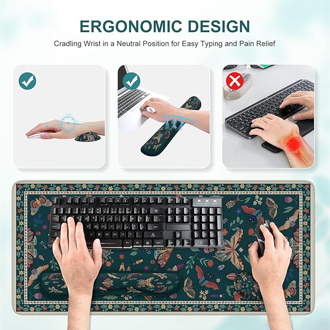 iCasso Large Mouse pad for Desk Computer Desk Mat 3Pcs XXL Keyboard and Mouse Pad + Keyboard Wrist Rest Desk Matt for Desktop Easy Typing Pain Relief Ultra Thick Mousepad Keyboard Mat(Green)