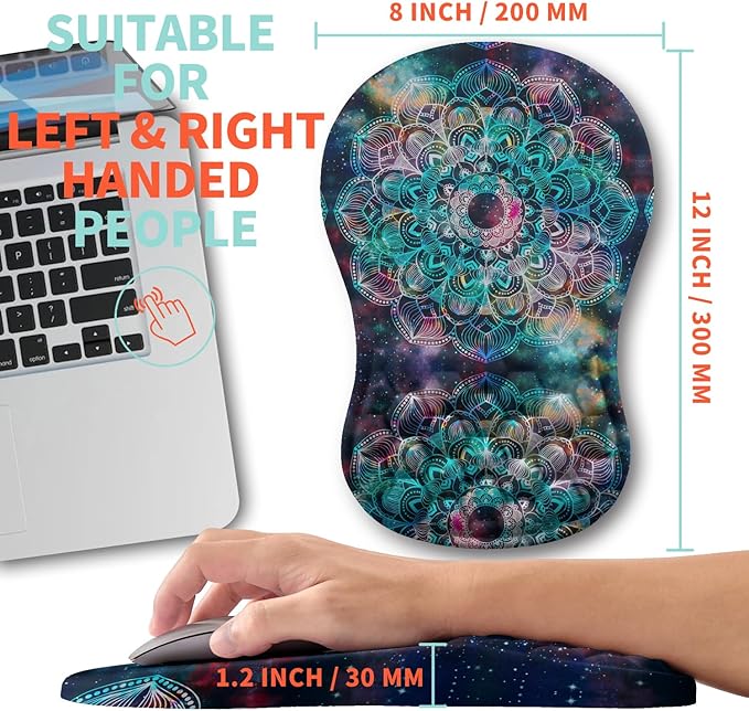 Ergonomic Mouse Pad Wrist Support with Memory Foam Massage Bulge Carpal Tunnel Pain Relief Mousepad Wrist Rest for Mouse(12x8 inch Mandala)