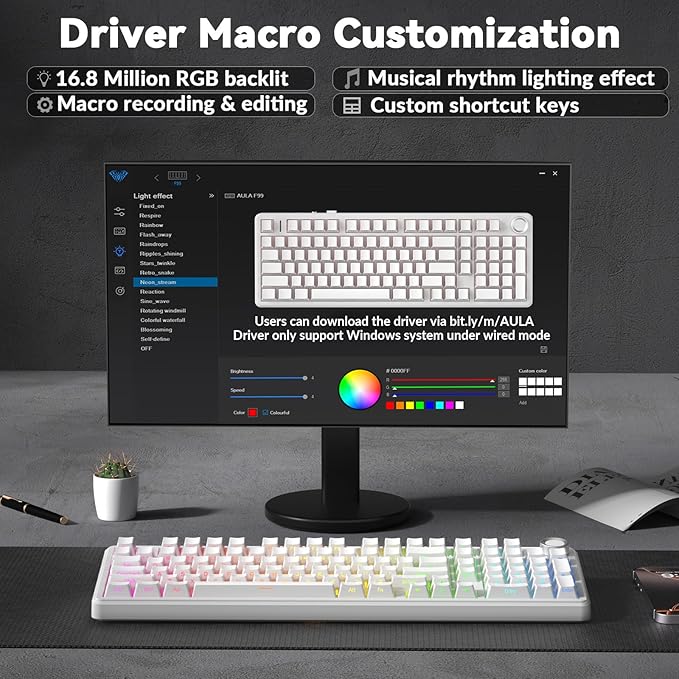 AULA F99 Pro Wireless Mechanical Keyboard-Silent VersionBT5.0/2.4GHz/USB-C Hot Swappable Custom KeyboardGasket StructurePre-lubed Linear Switches RGB Backlit Computer Gaming KeyboardsWhite
