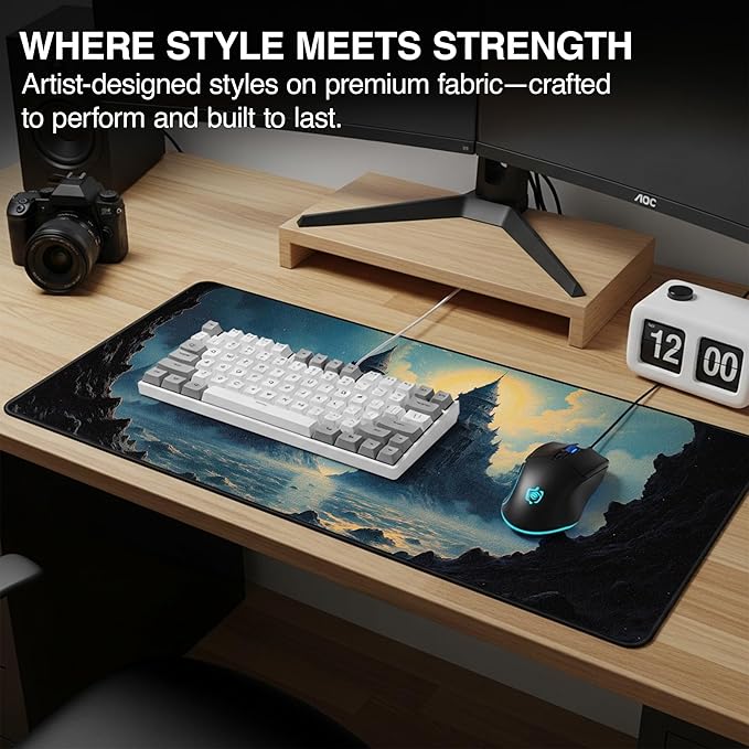 MPCO. Dark Fantasy Large Gaming Desk Pad - 36 x 17 Aeroglyde Fabric Echoes of the Deep Desk Mats - Non-slip Washable Smooth Glide for Precision Gaming &amp Work