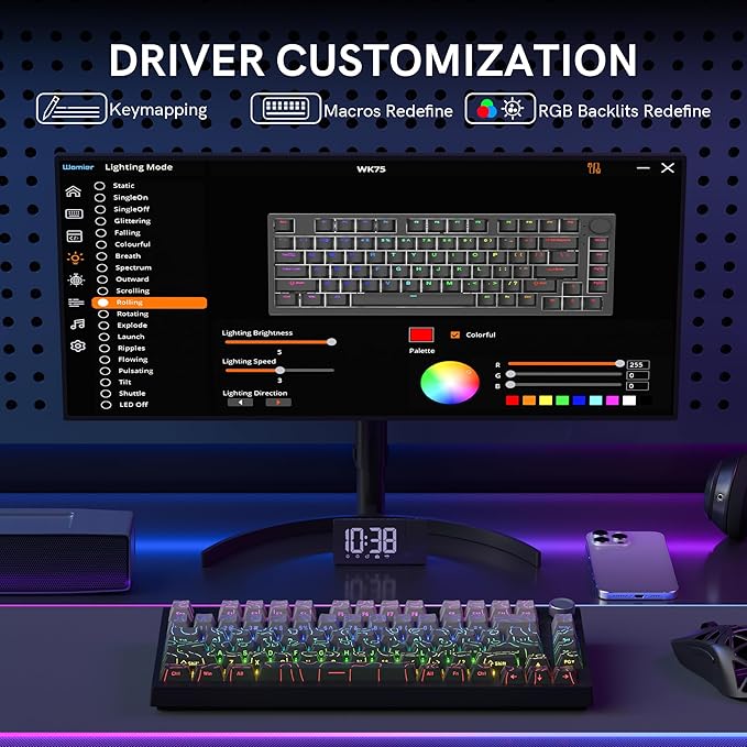 COSTOM WK75 75% Wireless Gaming Mechanical KeyboardBT5.0/2.4GHz/USB-C Hot Swappable Pre-lubed Custom Linear SwitchesGasket StructureRGB Backlit Keyboard for PC/Laptop/Xbox/PS4/PS5 (Topographic)