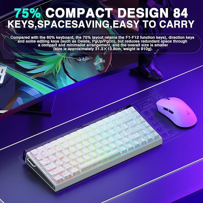 Aula Hero 84 HE - 75% Mechanical Gaming Keyboard Hall Effect Magnetic Switches Keyboard 8000Hz Polling Rate RGB Neon Light Box Hot-Swappable Side-Printed PBT Keycaps Gamer Keyboards for PC/Mac