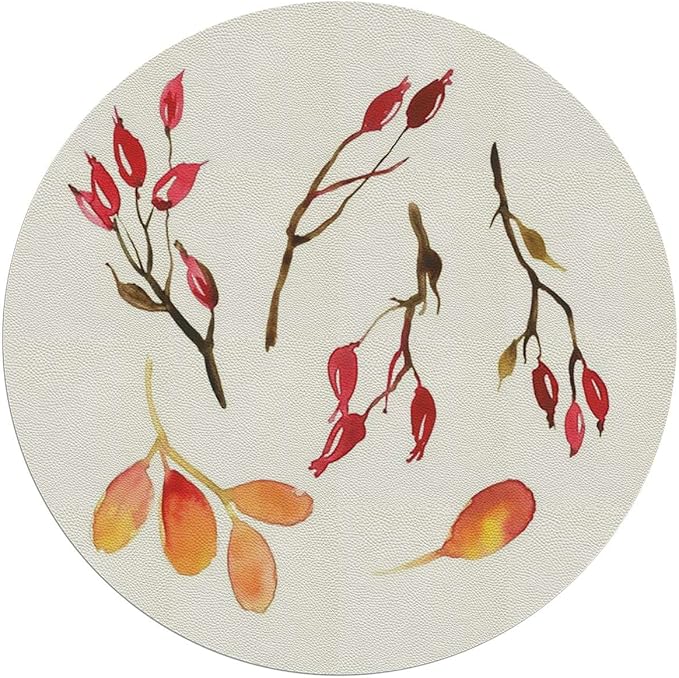 Purplegrey Red PU Leather Round Desk Chair Mat Floral Autumn Flowers Colors Leaf Anti Slip Floor Protector for Home Office Modern Art Diameter 39.4 in