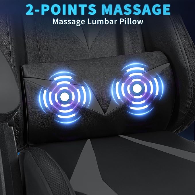 RGB Gaming Chair with Massage and LED Lights Ergonomic Video Game Chairs with Footrest High Back Reclining Computer Chair with Adjustable Lumbar Support Grey and Black