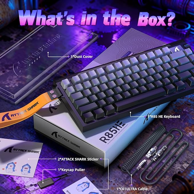 ATTACK SHARK R85 HE 75% Magnetic Wired Gaming Keyboard8KHz Polling Rate Rapid Trigger0.005mm RT Precision256K Scan RateCustom Hot-SwappableWeb Driver PC Keyboard for Gamer/Win/MacBlack Gradient
