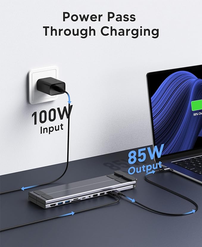 Laptop Docking Station Stand Dock Tablet Stand 11 in 1 USB C Hub with 4K@60Hz HDMI2 USB3.02 USB2.0PD 100WUSB C 3.0+SD/TF+Audio Universal Dock Station for MacBook Pro/Air/Dell/HP/Surface/Lenovo