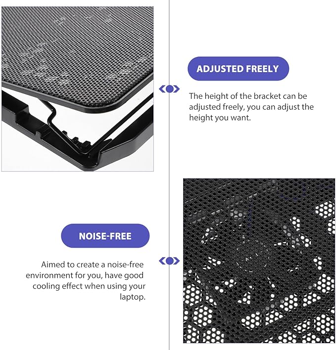 Kisangel Laptop Cooling Pad with Fan 15.6-inch Silent Laptop Cooler Stand Cooler Holder for Gaming and Office Use Black