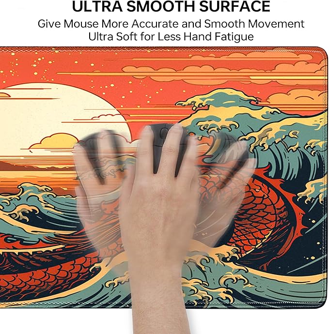 Wave Sea Dragon Gaming Mouse PadAnime Mouse Pad Gaming 31.5 x 15.7 in Mouse Mat Desk PadExtended Keyboard Pad Large Desk Mat Mousepad with Non-Slip Base and Stitched Edge for Office Home