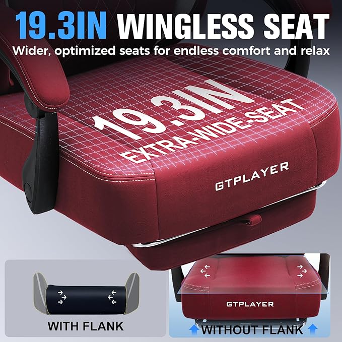 GTPLAYER Big and Tall Gaming Chair Breathable Fabric Computer Chair with Strong Lumbar Support Comfortable Office Chairs with Pocket Spring Cushion High Back Ergonomic Desk Chairs with Footrest