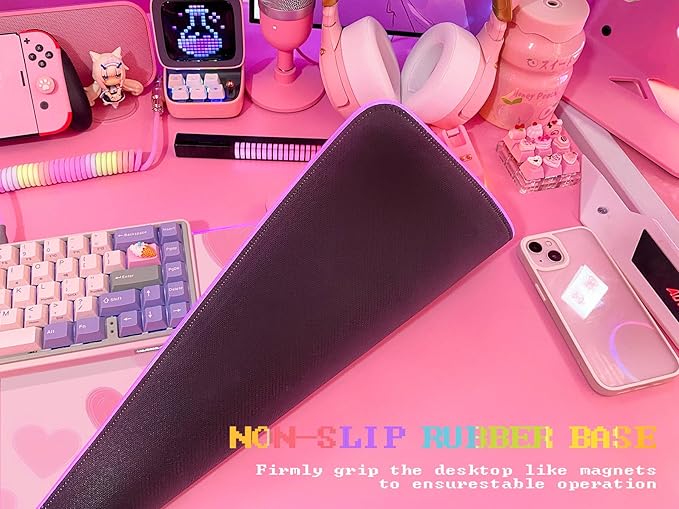 JMIYAV Pink RGB Gaming Mouse Pad 31.5x12 Inch PC XL Large Extended Glowing Led Light Up Desk Pad Non-Slip Rubber Base Computer Cute Mousepad Mat Desk Accessories Gaming Setup 996