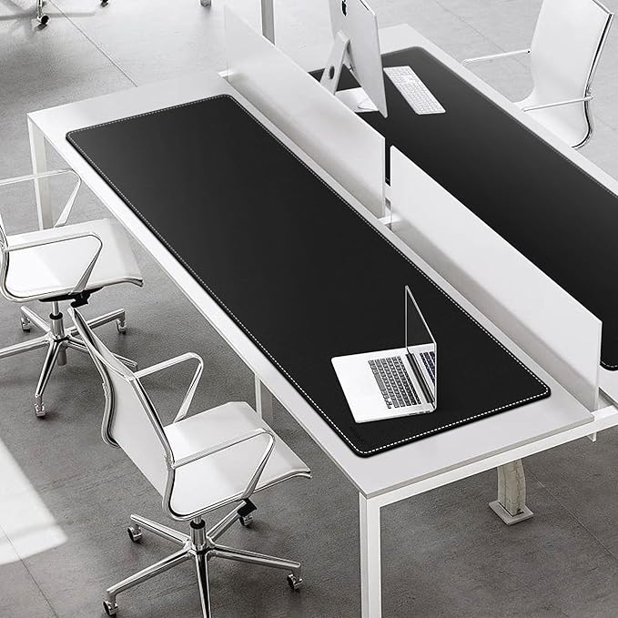 Mydours Extra-Long 67 x 24 Desk Mat PU Leather Surface with Seamless Stitching Wide Desk Blotter for Multiple Monitors Durable Writing Pad and Gaming-Friendly Mouse Surface (Black)