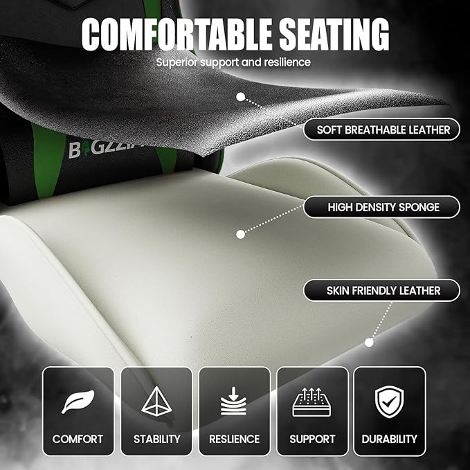 Bigzzia Gaming Chair Ergonomic Video Game Chairs with Pillow and Lumbar Support Racing Style Height Adjustable Computer Chair with 360°-Swivel Seat for Adults and Teens