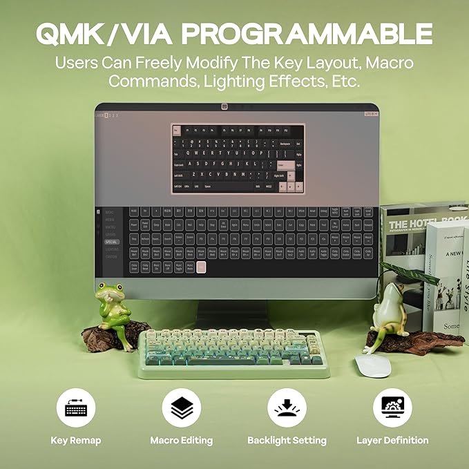 KiiBoom Phantom81 Lite 75% Gasket Mechanical Keyboard QMK&ampVIA Programmable 3 Modes Wireless Gaming Keyboard RGB Backlights ABS Case + UV Tech Hot-Swappable for Windows/Mac/Linux (Green)