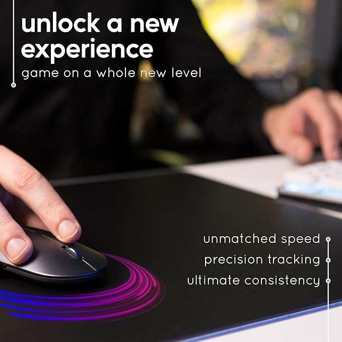 Qloud Glass Mouse Pad Large Pro Esports Glass Mousepad Gaming Pad for Speed and Precision Glasspad Mousepad Includes Gaming Sleeve Ice Dot Skates and Microfiber Cloth 17.72 x 14.96 (03 - Gray)