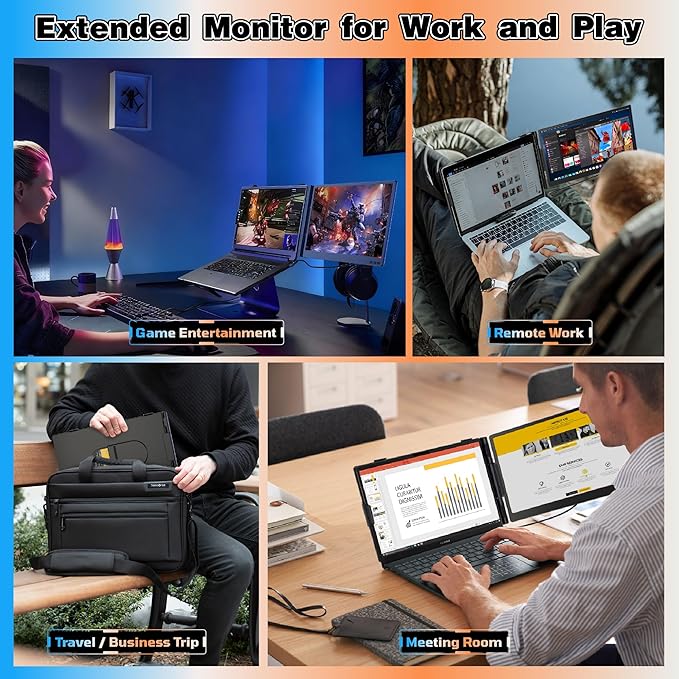 Laptop Screen Extender 14 Ultra Thin 0.27'' FHD 1080P Portable Monitor for Laptop 13-17.3 Plug n Play Extra Monitor Extender Eye Care Second Screen for MacBook/Windows/Android/Switch/PS5