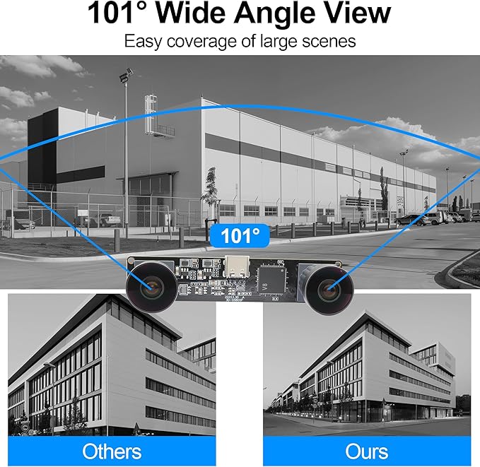 MMlove Monochrome Black/White USB Stereo Camera Module 800P 120fps Global Shutter Synchronous Dual Lens 3D Webcam 101° Viewing Angle Lightburn Camera for VR Face RecognitionPC/Laptop/Raspberry Pi