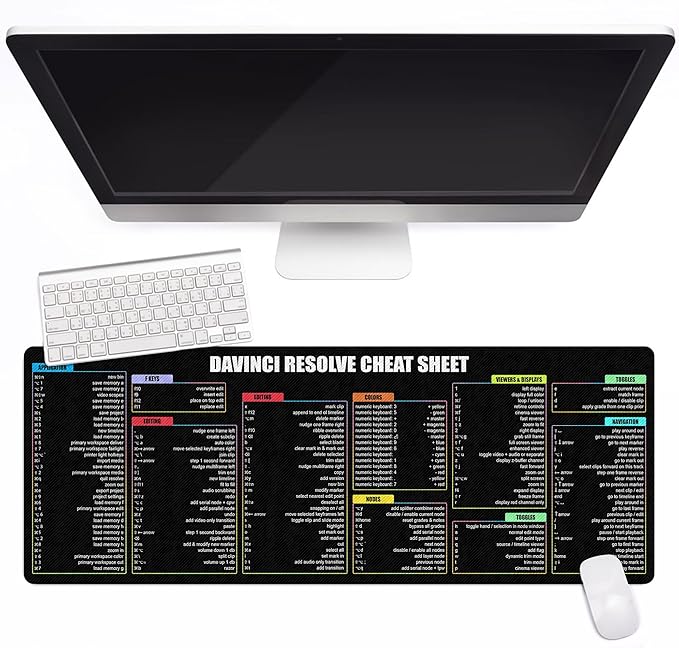 Davinci Resolve MacOs Shortcuts &amp Cheat Sheet Mouse Pad Mouse Mat Quick Reference for Video Editors Creators Filmmakers Computer Accessory for Editing for Study Work and Reference Purposes K