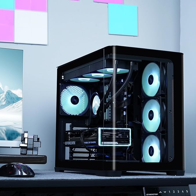 SAMA V60 Mid Tower PC Case Curved Tempered Glass Panel 7×120mm ARGB PWM Fans with Fan Hub USB Type-C High Airflow ATX PC Case for Case PC Gaming Back-Connect Ready 360mm AIO Support – Black