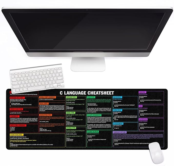 C Programming Language Cheat Sheet Mouse Mat KMH Mouse Pad for Coders Developers Large Desk Mat C Basics Mousepad Essential Computer Accessories for Study Work and Reference Purposes