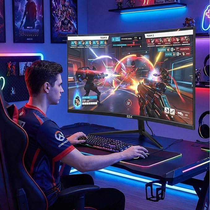 ZZA 32 Inch Curved Gaming Monitor 180/200Hz Computer MonitorFHD 1080P 1500R HDR Gaming PC Monitor FreeSync Ultra-Fast 1ms Monitor for Gamer HDMI 2.0 DisplayPort 1.4 VESA Compatible