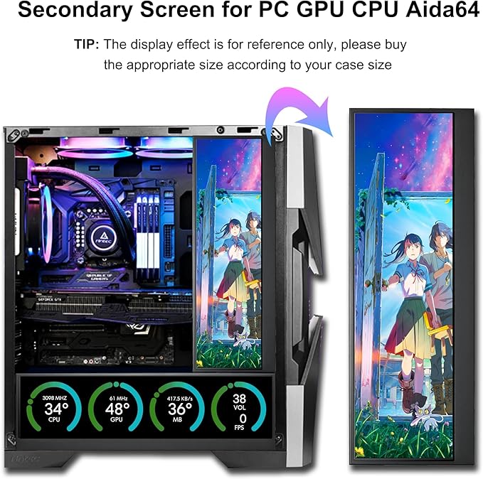 14'' 4K UHD IPS 3840x1100 Stretched Bar Touch Screen Display Monitor for Laptop Computer PC Speed Temperature Windows Aida64 CPU GPU HDMI Secondary Monitor for Music Media Timeline Editing