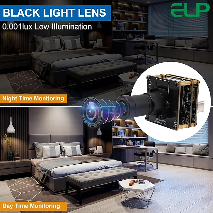 ELP 4K USB HDMI Camera Module Night Vision PC Camera for Computer Monitor with Simultaneous 2X Digital Zoom and 8mp Resolution Ideal for Security and Laser Engraver Applications