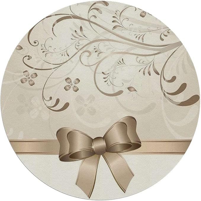 Eggshell Brown PU Leather Gaming Chair Mat Under Computer Desk Flourishing Flower Swirled Branches Round Office Chair Mats Home Rolling Gaming Chair Mat Seasonal Diameter 55 in