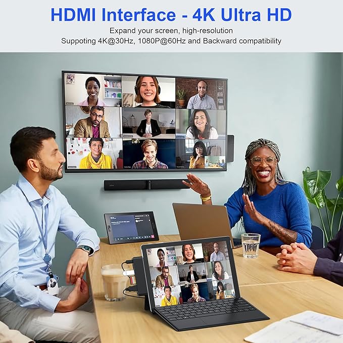 Surface Pro 11/10/9 Accessories Docking Station &amp Adapter - 7-in-1 USB-C Hub for Dual Monitor with 4K HDMI USB C Thunderbolt 4 (8K@30Hz/40Gbps/100W PD) 2 USB 3.0 SD/TF Card Reader &amp 3.5mm