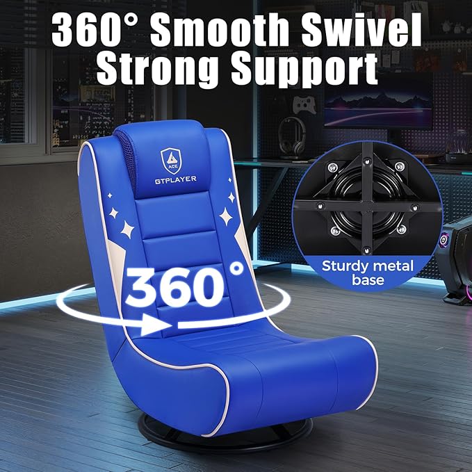 GTPLAYER Floor Gaming Chair Foldable Swivel Floor Chairs for Kids Boys Comfy Video Game Seat with 360° Multipurpose for Gamers Bedroom or Game Room (Blue)