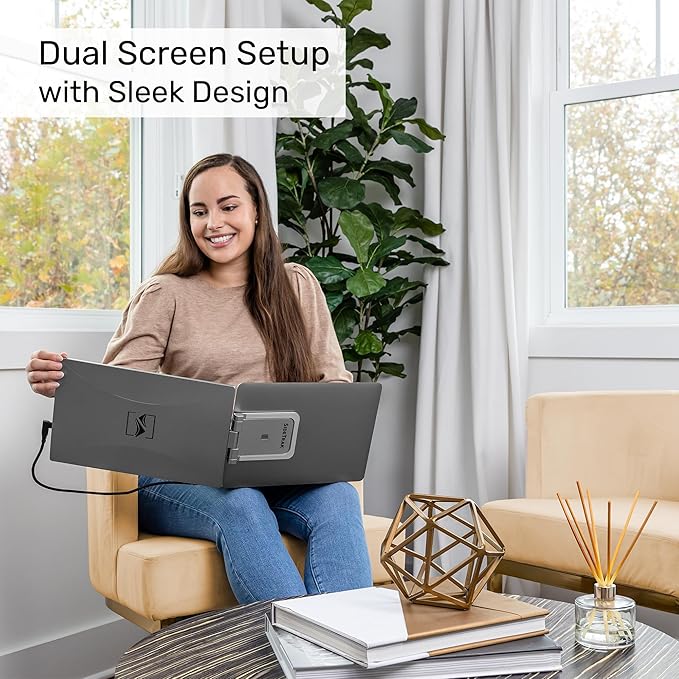SideTrak Swivel 14 Portable Monitor for Laptop Screen Extender with Patented Swivel Hinge Attachable Travel Monitor Dual Screen FHD Display USB-C® &amp HDMI (Dark Gray)