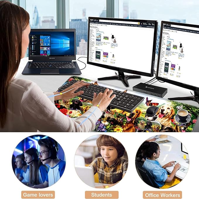Keyboard Wrist Rest and Mouse Pad with Wrist Support Set Ergonomic CoasterMemory FoamEasy Typing Pain ReliefLarge XL Desk Mat 31.5x 11.8Dog with Butterflies and Flowers