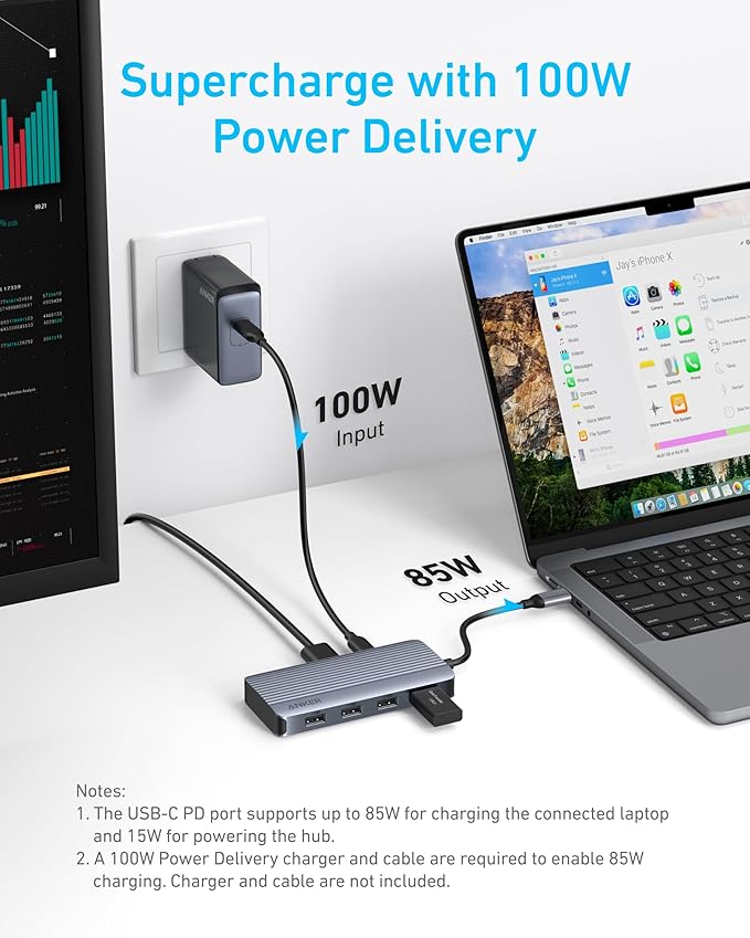 Anker 7-in-1 USB-C Hub Dual Monitor USB C Docking Station Dual HDMI Display 85W Max Output 10Gbps Data Transfers for Dell XPS ThinkPad T14 Gen2 and More
