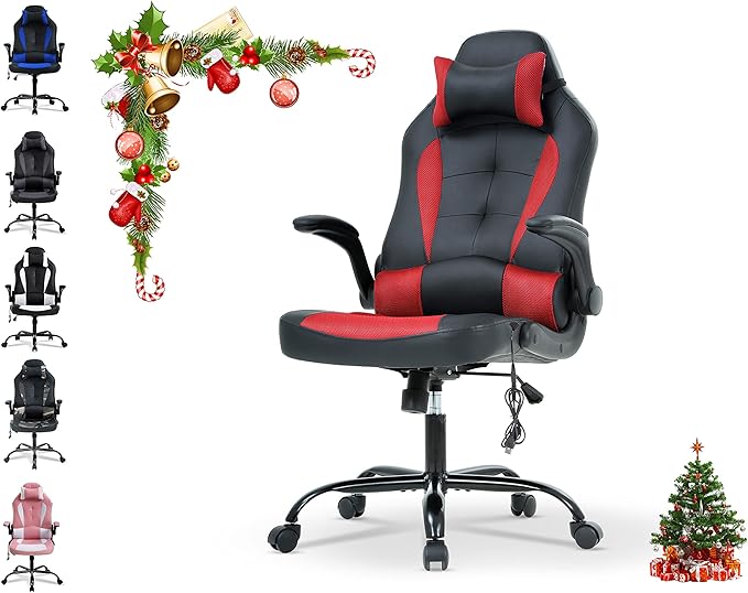Gaming Chair Ergonomic Video Game Chair Computer High Back Office Desk Chair with Lumbar Support Adjustable Swivel Reclining Rolling PU Leather Game Chairs (Red and Black)