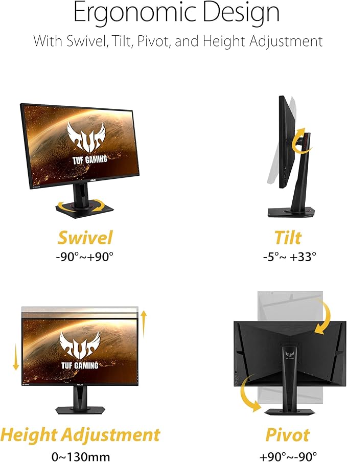 ASUS VG27AQ TUF Gaming 27 2K HDR Gaming Monitor WQHD (2560 x 1440) 165Hz (Supports 144Hz) (Renewed)