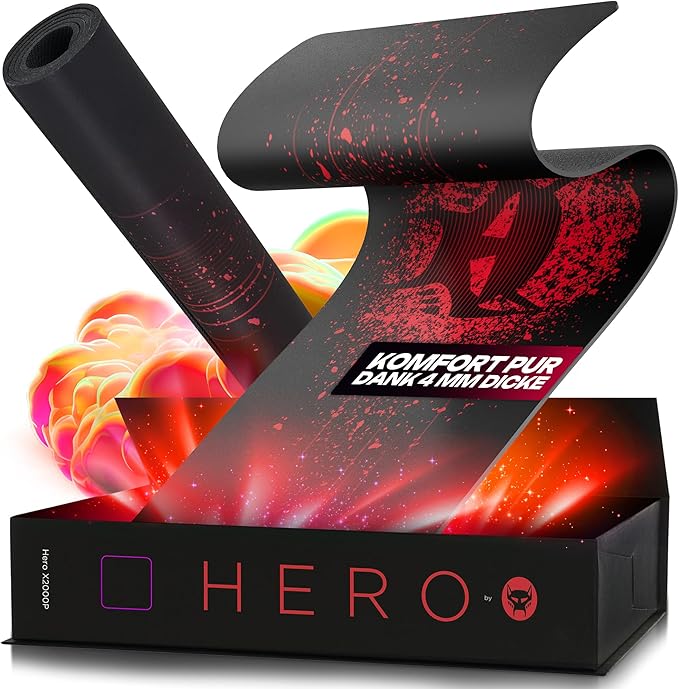 BEASTCOM Hero X2000 Gaming Mouse Pad Red - XL Mousepad 36x 12 Large Mouse Pad - Thick Cloth Desk Mat for Keyboard and Mouse - Non Stitched Edges &amp Anti Sweat Design
