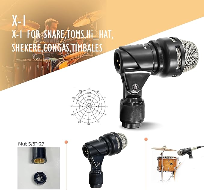 YO-TRONICS 7-Piece Drum Microphone Kit Precise Sound Includes Mics for Snare Toms Cymbals &amp Bass Drum Perfect for Stage Studio with Precise Sound Capture for Dynamic Live Performance Recordi