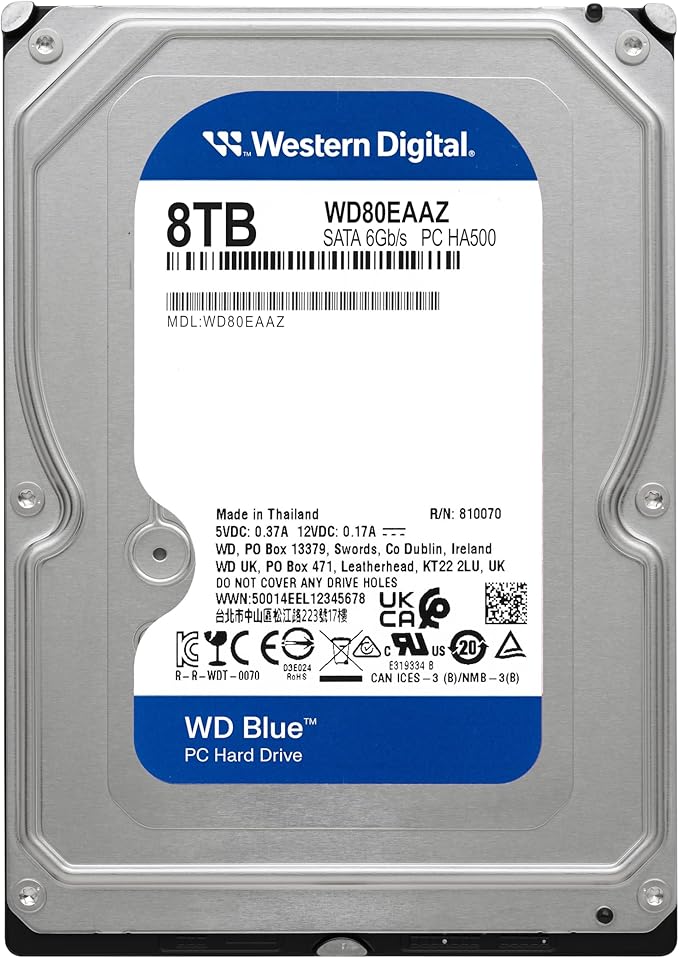 Western Digital 8TB WD Blue PC Internal Hard Drive HDD - 5640 RPM SATA 6 Gb/s 256 MB Cache 3.5 - WD80EAAZ
