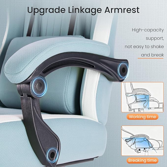 Sweetcrispy Video Game Chair - High Back Ergonomic Computer Desk Chair with Footrest &amp Lumbar Support Height Adjustable Task Chair with Linkage Armrests and Headrest 360° Swivel Wheels Blue