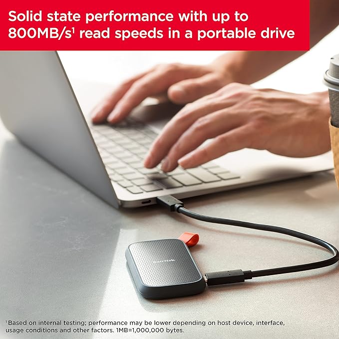 SanDisk 2TB Portable SSD - Up to 800MB/s USB-C USB 3.2 Gen 2 Updated Firmware - External Solid State Drive - SDSSDE30-2T00-G26