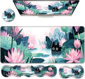 Ergonomic Keyboard Wrist Rest &amp Mouse Pad Wrist Rest SetXL Gaming Desk Mat 31.5x 11.8Non-Slip BaseMemory FoamEasy Typing Pain Relief for Office &amp HomeBlack Cat in Lotus Pond