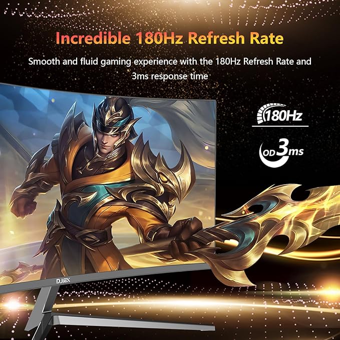 24 Inch Curved Gaming Monitor 180Hz Immersion MPRT 1ms99% sRGB HDR FHD1080P Computer Monitor FreeSync HDMI DP PortsFrameless HDR10 Eye Care VESA Mount75*75mm Ideal for Gaming Work