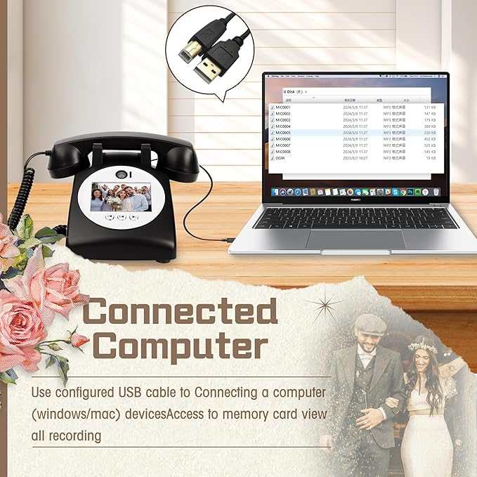 Video Guest Book Audio Guest Book Wedding Phone Record Preserve Your Special Occasions Leave a Message for Wedding Bridal Shower Baby Shower Birthday Graduations Anniversary (Black)