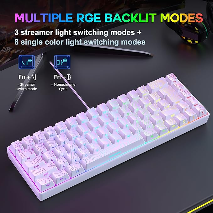 Snpurdiri 65% Wired Gaming Keyboard 68 Keys RGB Backlit Ultra-Compact Small Gaming Keyboard for PC/Mac Gamer Typist Travel Easy to Carry on Business Trip White